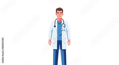 Professional Male Doctor Standing Confidently with Stethoscope Medical Professionalism and Healthcare Concept