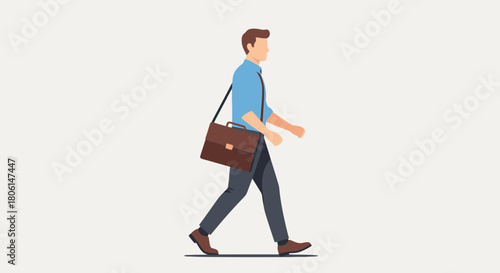 Modern Business Man Walking with Briefcase Professional Career Commute Daily Routine Office Work Concept