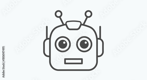 Simple line drawing of a robot head with antennae, eyes, and a rectangular mouth.