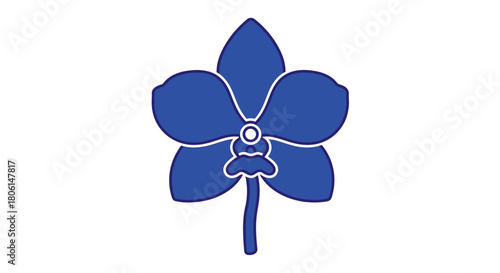 A stylized blue orchid flower illustration, presented on a clean white background.