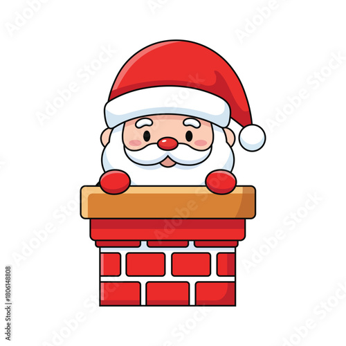 Cute santa claus in a chimney on, a festive christmas illustration with a jolly character