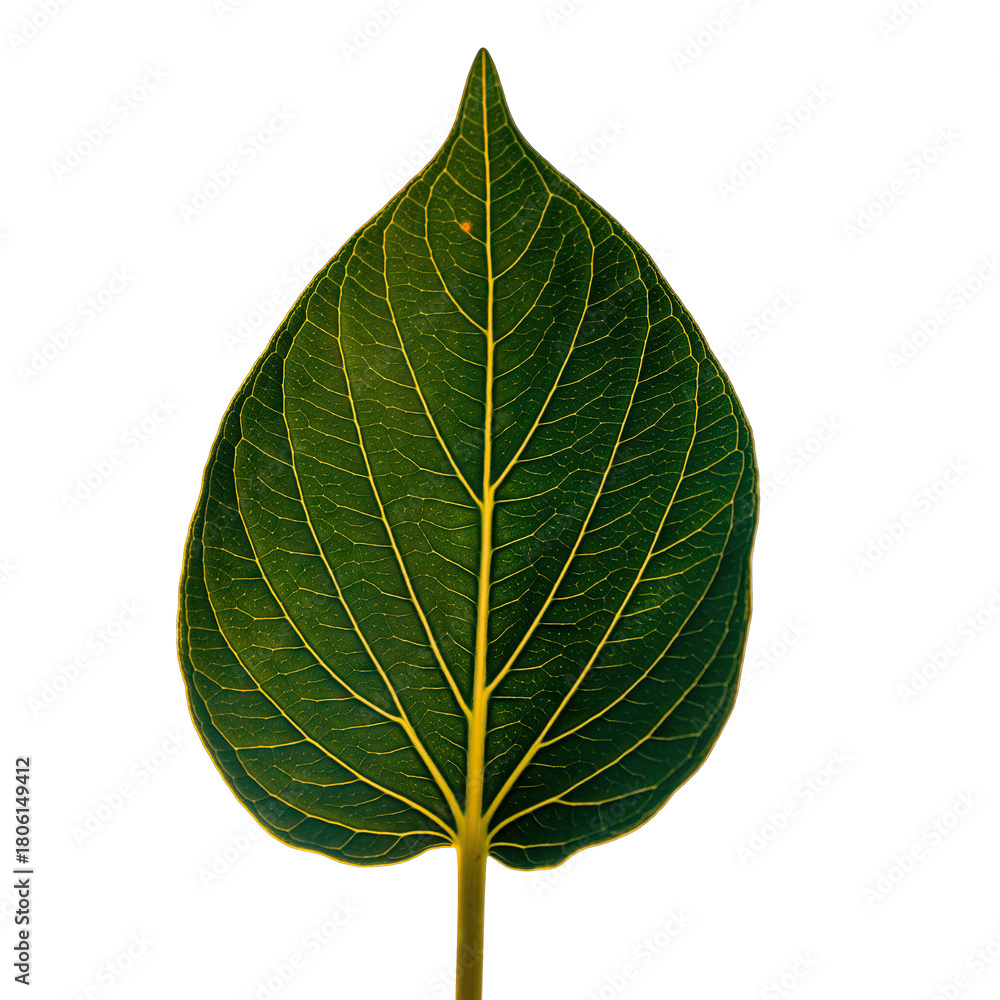 Obraz premium Detailed Close Up of a Green Leaf Vein Structure with Golden Speckles Isolated on a Black Background Macro Photography