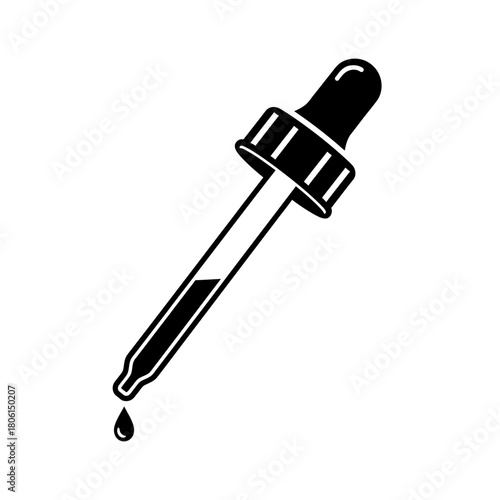 Black and White Dropper Illustration with Liquid Drop.