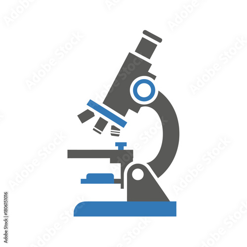Microscope illustration with blue accents for scientific research and analysis.