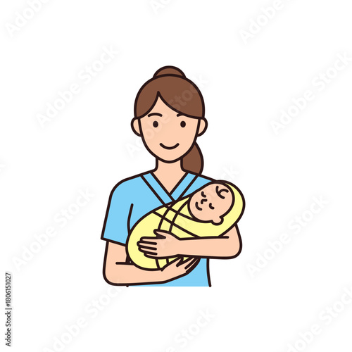 Nurse Holding Newborn Baby with Care and Affection.
