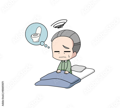 トイレで目が覚める高齢男性のイラスト