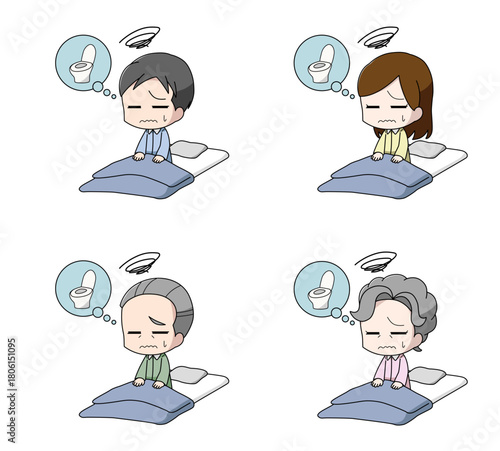 トイレで目が覚める大人のイラスト4種類セット