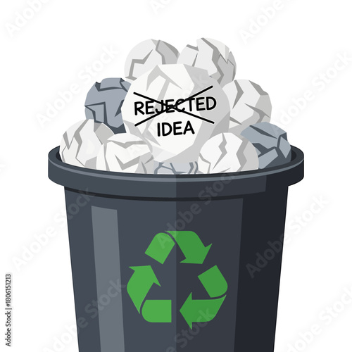 Rejected Idea in Recycling Bin - A Metaphor for Waste and Renewal.