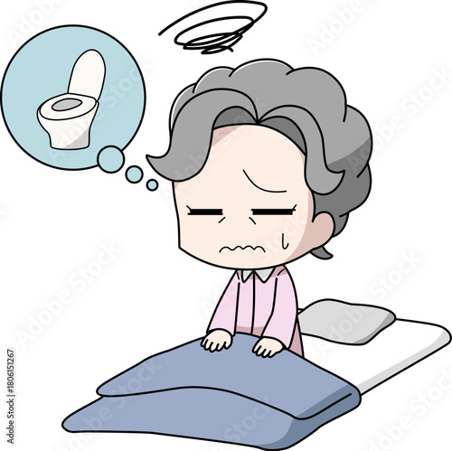 トイレで目が覚める高齢女性のイラスト
