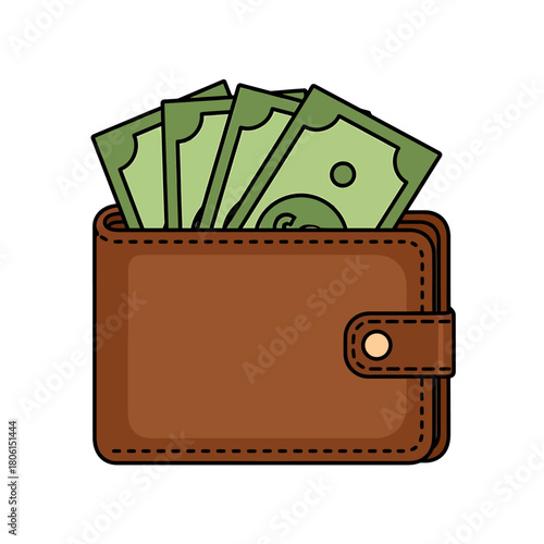 Wallet overflowing with money, financial abundance and wealth concept.