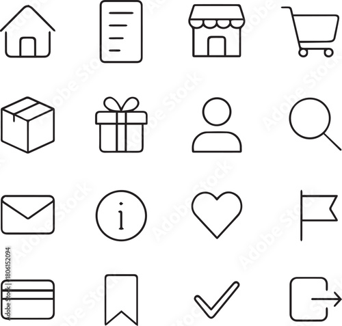 Minimal Clean Black and White Webshop Line Icon Collection Pack