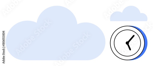 Cloud with clock emphasizing data accessibility, backup, and sync. Ideal for cloud computing, storage, technology, time management, productivity efficiency innovation. Simple flat metaphor
