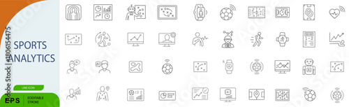 Sports Analytics Performance Tracking Strategy Line Vector Icon Set