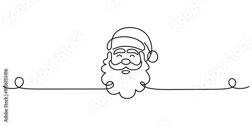 Santa claus face one line art drawing festive holiday border