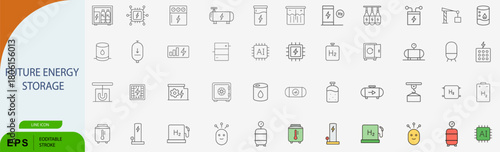 Future Energy Storage Technology Line Vector Icon Collection