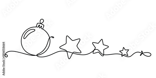 Minimalist line art christmas bauble with stars celebration