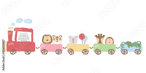 やさしいどうぶつ日和｜ジャングル動物列車イラスト（幼稚園・保育園向け）