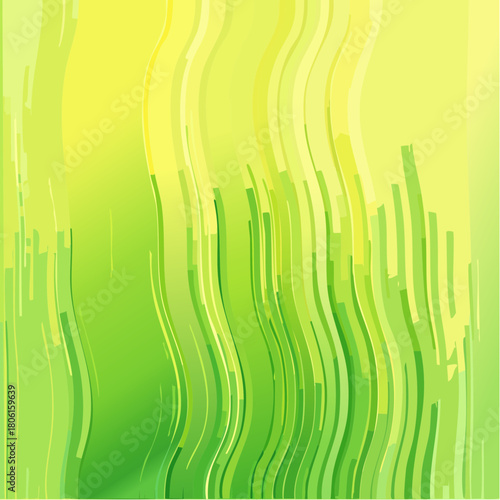 Vibrant abstract illustration featuring flowing green and yellow lines, evoking the freshness of natural growth and spring energy, ideal for contemporary backgrounds and dynamic design elements
