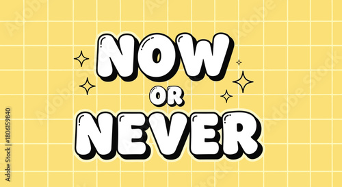 Motivational quote in a cute bubble font with sparkles on a yellow grid background. Abstract vector graphic for inspiration and posters