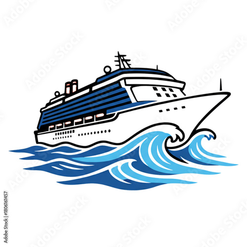 cruise ship sailing on a choppy sea.isolated on a white background.