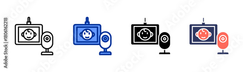 Baby Monitor icon set multiple style collection