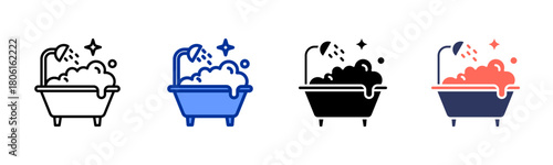 Bath Tub icon set multiple style collection