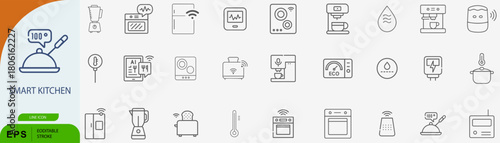 Smart Kitchen Appliance Technology Modern Line Vector Icon Set