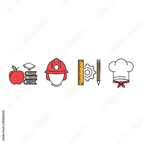 Collection of Professional Career Icons on White Background.