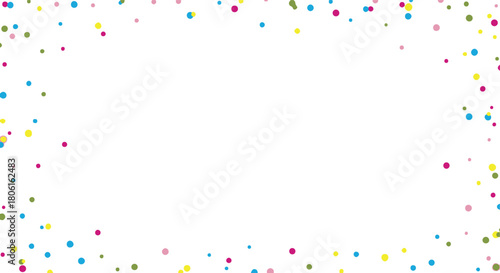 Colorful confetti dots forming a border on white background