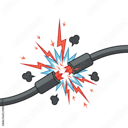 illustration of a short-circuited electrical cable, with a white background.