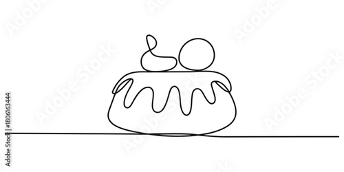 Minimalist continuous line art drawing of a dessert or cupcake