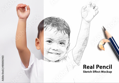 Real Pencil Sketch Photo Effect Mockup