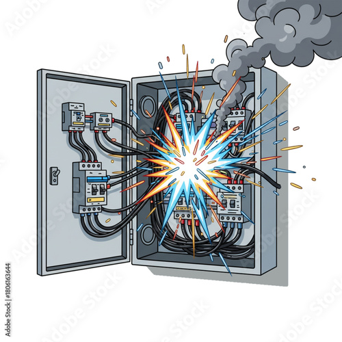 electrical short circuit in panel box. isolated with white background.