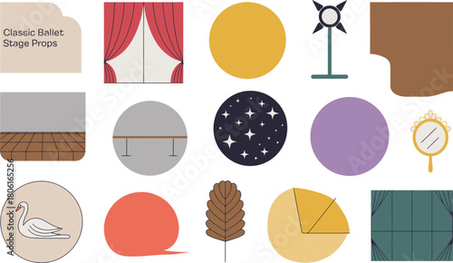 Playful Classic Ballet Stage Props Curtains, Swan, Stage, Mirror and Starry Sky Elementals