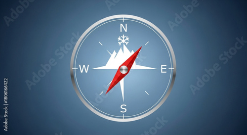 Sleek compass with a red needle pointing north, perfect for navigation, travel, and adventure isolated on