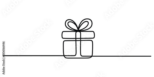One line art drawing of a gift box with a bow for celebration