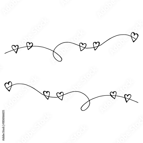 Hand-drawn vector heart dividers in simple line art style. Cute decorative borders for Valentine s Day cards, wedding designs, planners, scrapbooking, invitations and romantic creative projects.