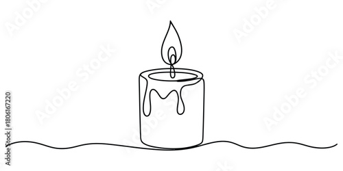 Continuous line drawing of a burning candle with melting wax art