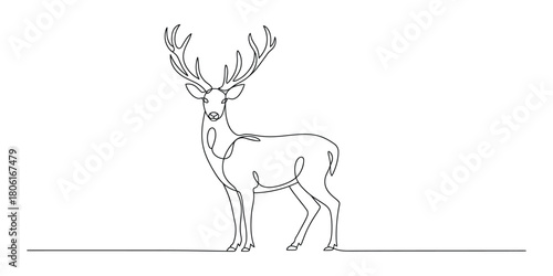 Continuous line drawing of a majestic deer with large antlers