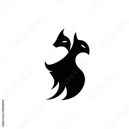 Abstract illustration of two creatures with intertwined bodies silhouette design