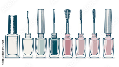 Chic Nail Polish and Mascara Collection for Modern Beauty, Elegant Cosmetic Set, Perfect for Glamourous Lifestyle, Beauty Bloggers, and Trendy Fashion Designs