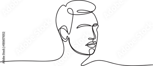 Man face profile continuous one line drawing minimalist style isolated outline illustration. one line Icon drawing with white background
