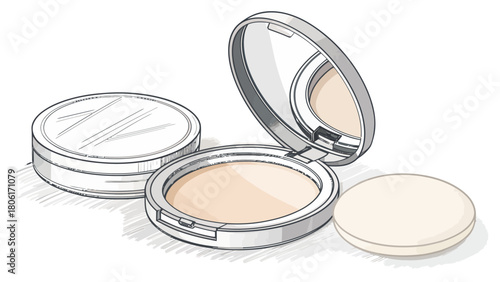 Elegant powder compacts with mirror and puff for effortless touch-ups, perfect for beauty bloggers and cosmetic brands, originally a scalable graphic