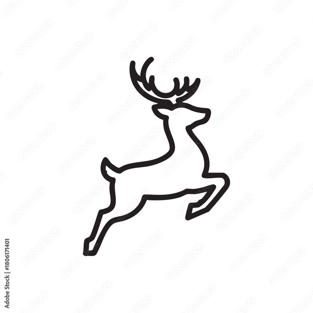 Fototapeta premium Simple black and white line drawing of a leaping deer illustration