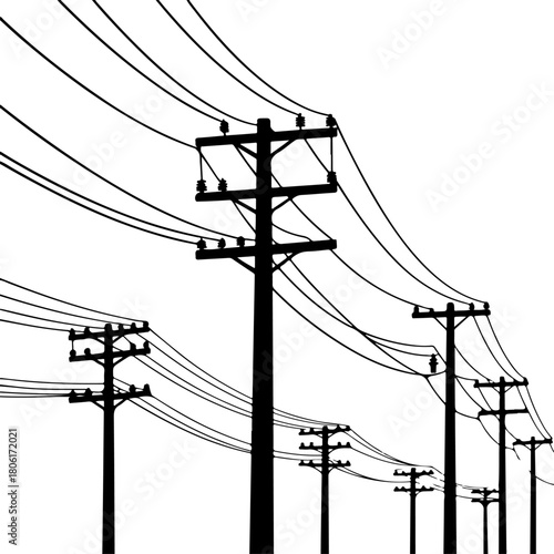 power line and utility pole  silhouette vector illustration