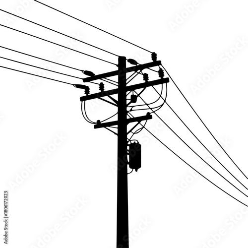 power line and utility pole  silhouette vector illustration