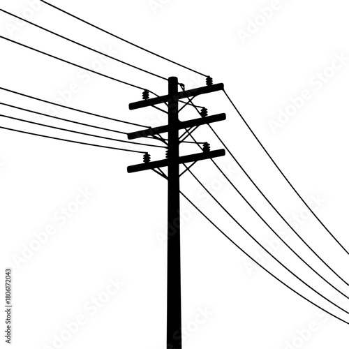 power line and utility pole  silhouette vector illustration