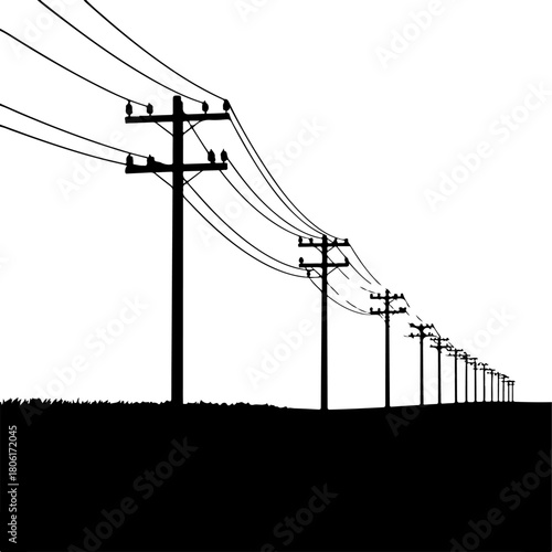 power line and utility pole  silhouette vector illustration