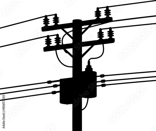 power line and utility pole  silhouette vector illustration