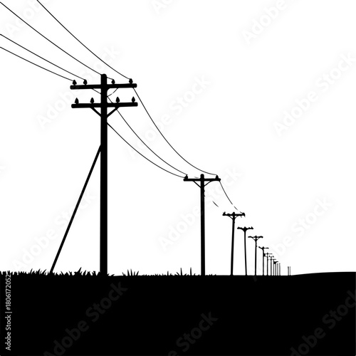 power line and utility pole  silhouette vector illustration